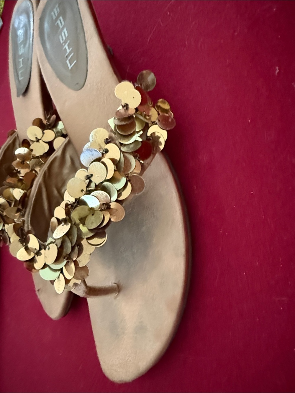Gold Sequin Thong Sandals for Women - Picture 5 of 6